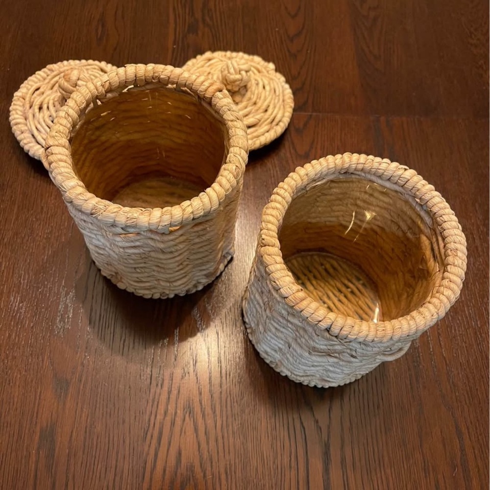 Handwoven Cream Decorative Canisters - Set of 2 - - Picture 2 of 3